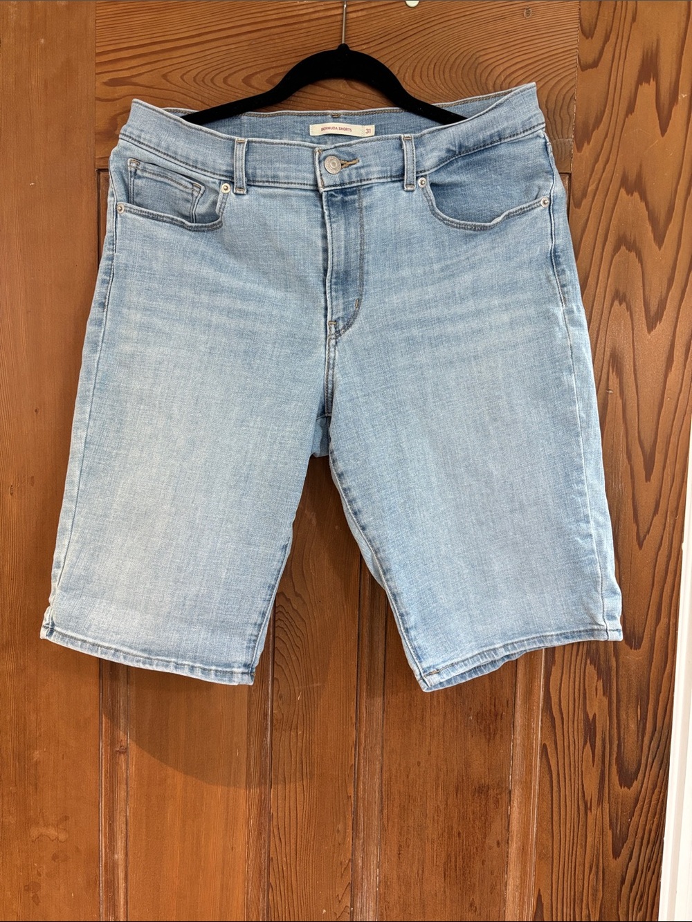 Levi's Light Blue Denim Shorts with Tan Leather Patch Size 31